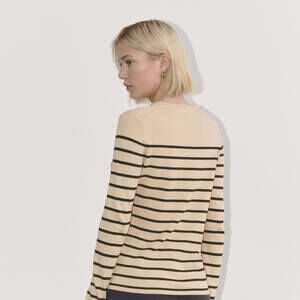 Everlane Women's Crew Neck in Cotton Cashmere Sweater in Powder/Black, Size Sma…